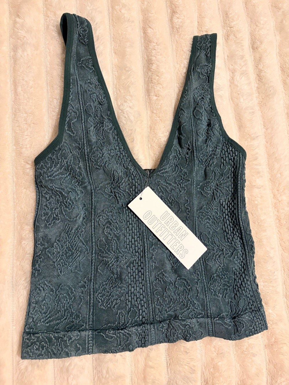 Urban Outfitters Dark Green Lace-Textured Bralette/Cropped